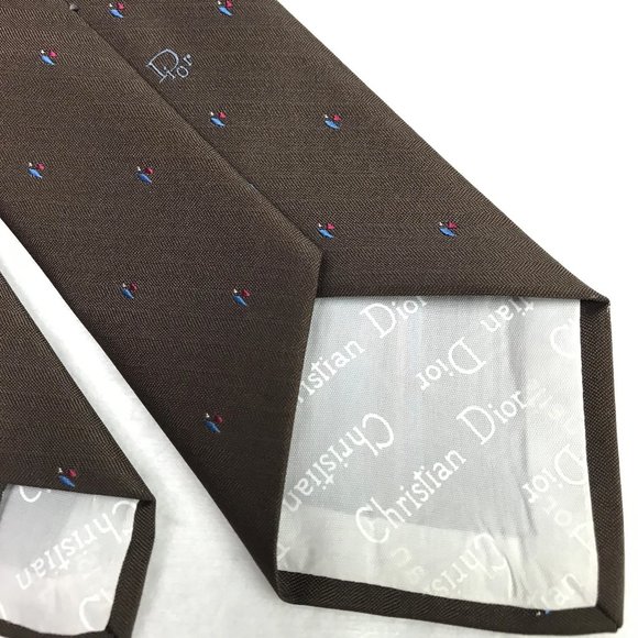 New Auc Christian Dior embroidered brown tie